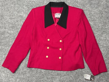 Kasper Blazer Jacket Womens Petites 14P Pink Collar 100 Wool Button New