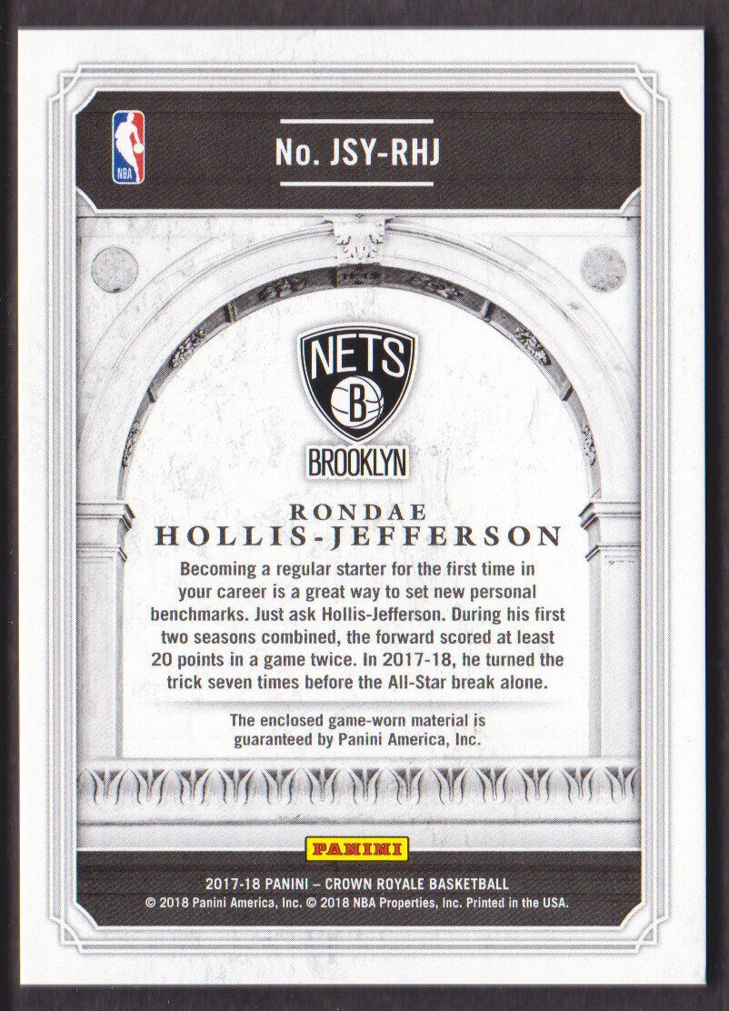 2017-18 Crown Royale Basketball Jerseys #JSY-RHJ Rondae Hollis-Jefferson  249 | eBay