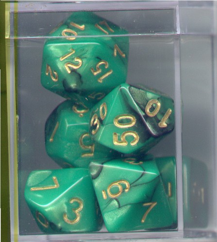 Stile NUOVO! CUBE RPG Set di 7 dadi - attorcigliati nero-verde  - Foto 1 di 2