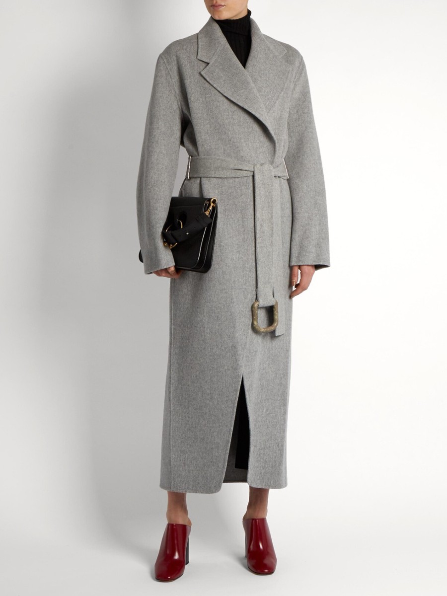 ACNE STUDIOS 'LOVA' WOOL AND CASHMERE BLEND LONG GRAY BELTED COAT, M, $2500