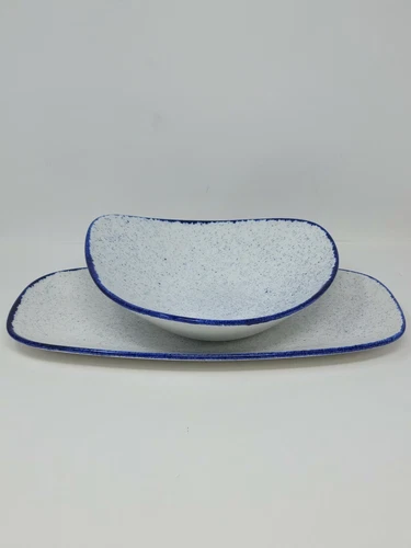 Churchill Stonecast Design England Blue Splatter Triangular Bowl & Platter Plate