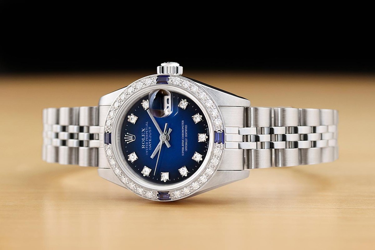 ROLEX DATEJUST 69174 18K WHITE GOLD STEEL BLUE VIGNETTE DIAMOND