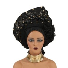 African Women Rhinestone Hijab Hat Auto Gele Headtie Nigeria Turban Wrap Wedding