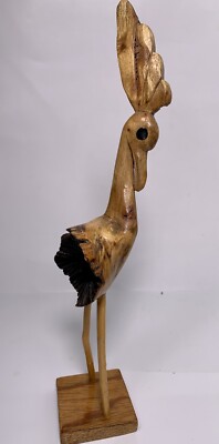 Vntg MCM Hand Carved Wood Burl Knot Exotic Bird Wooden Sculpture Figurine 10.5 