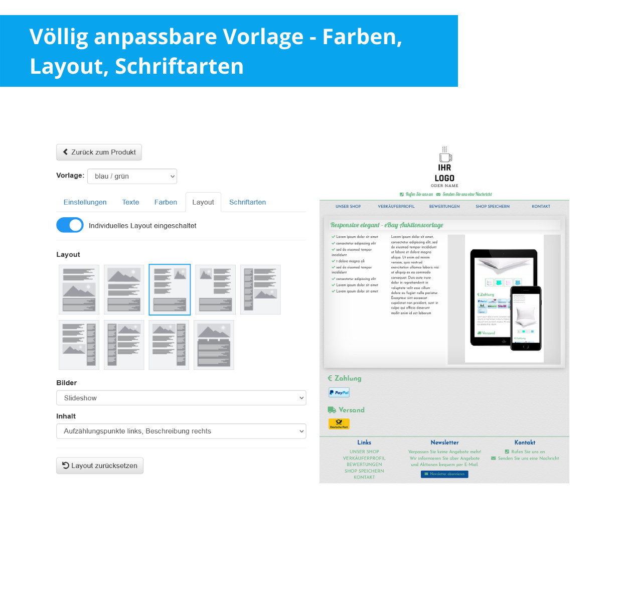 eBay HTML template responsive elegant sales template template + editor