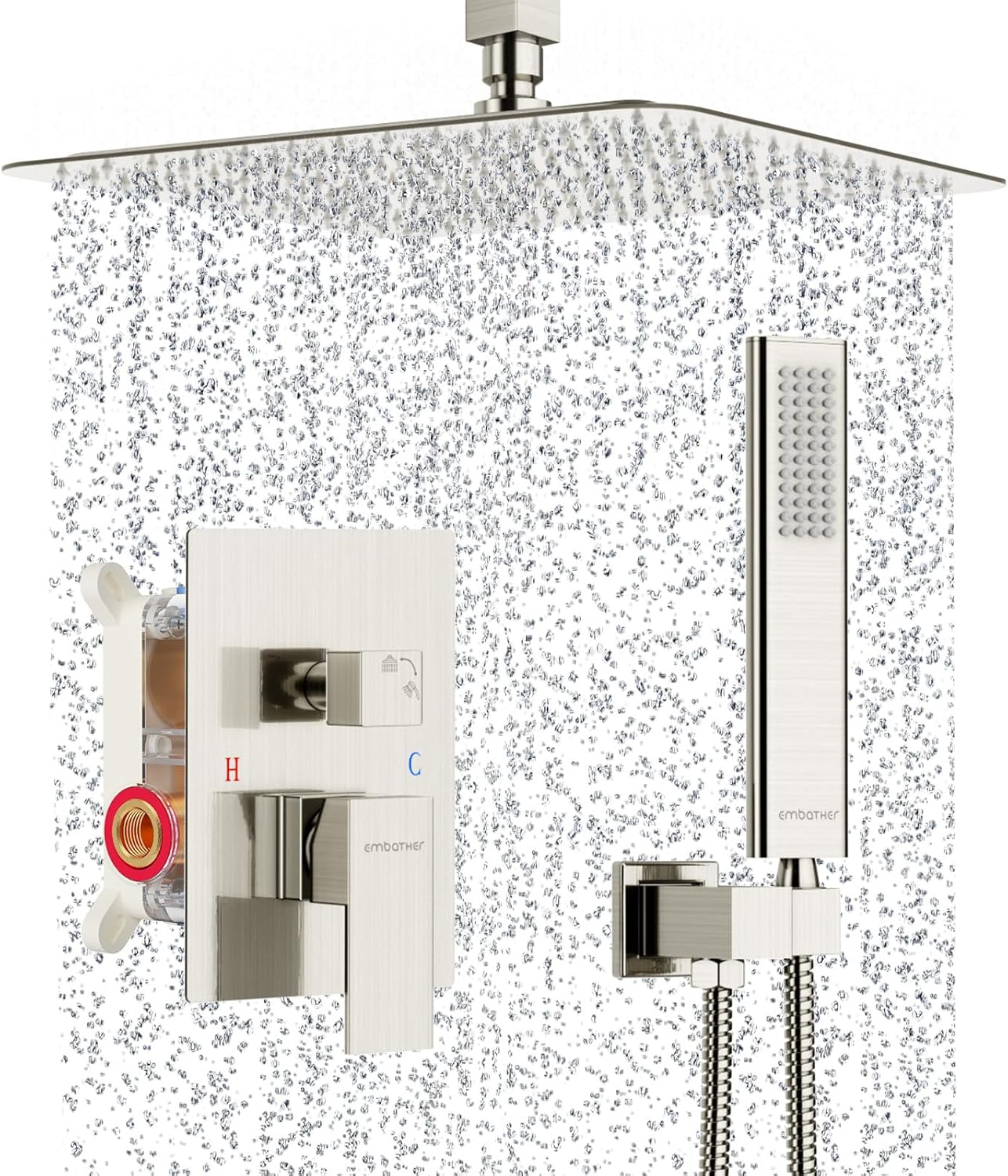 Rain Shower System, Brushed Nickel Shower Faucets Sets Complete with 10 Inch Rai