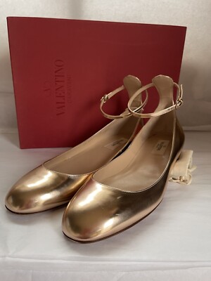 Valentino Garavani*RARE*Tan-Go Ballerina Ankle Strap Metallic Gold