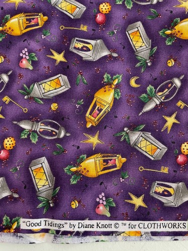"Good Tidings" di Diane Knott per Clothworks 1 yd 7" x 42" 100% cotone viola