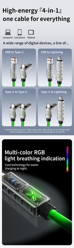 1.5m Schnell Ladekabel 4 in 1 240W für iPhone Samsung Handy USB Typ C Datenkabel - 第 9/13 張圖片