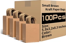 Small Brown Kraft Paper Bags with Handles Bulk, 5.9"X3.2"X8.3" 100Pcs Small Brow