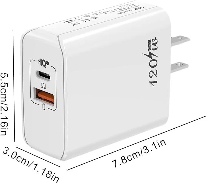 Universal 120W GaN Dual Port Fast Charger + 8A USB Type-C Cable (C-to-C) [WHITE] - Image 2 of 4