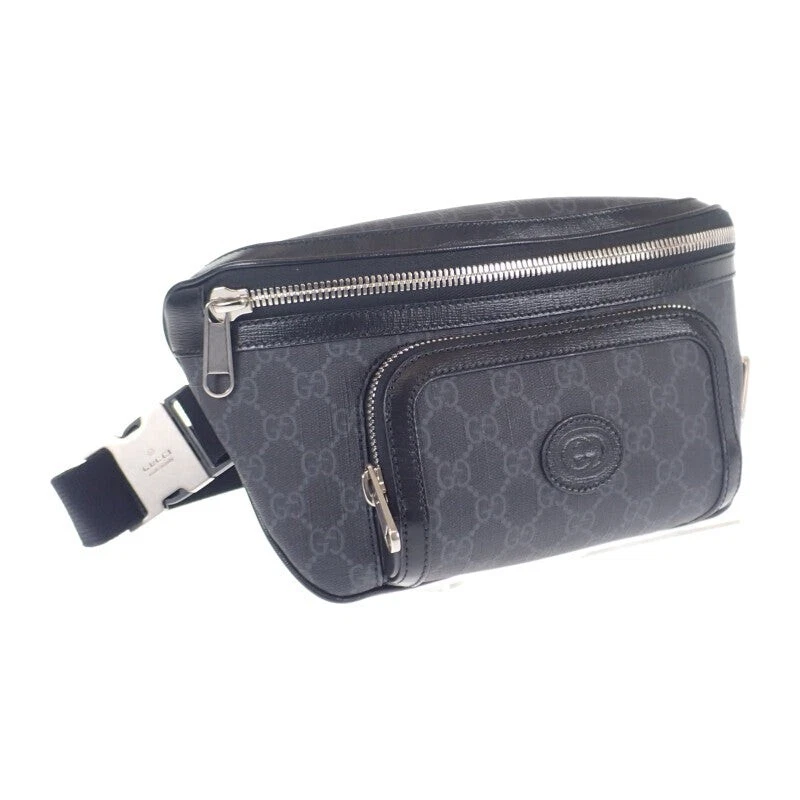 Grand sac ceinture GUCCI GG sac corps GG toile suprême cuir noir hommes TGIS
