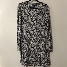 Gap Dress Women’s Medium Floral Long Sleeves Pretty Black White