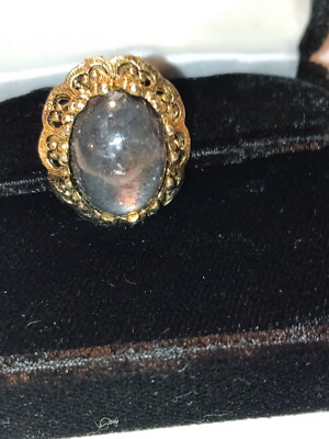 Gold Tone OT  Turkey Grey Gemstone Victorian Style Ring 6