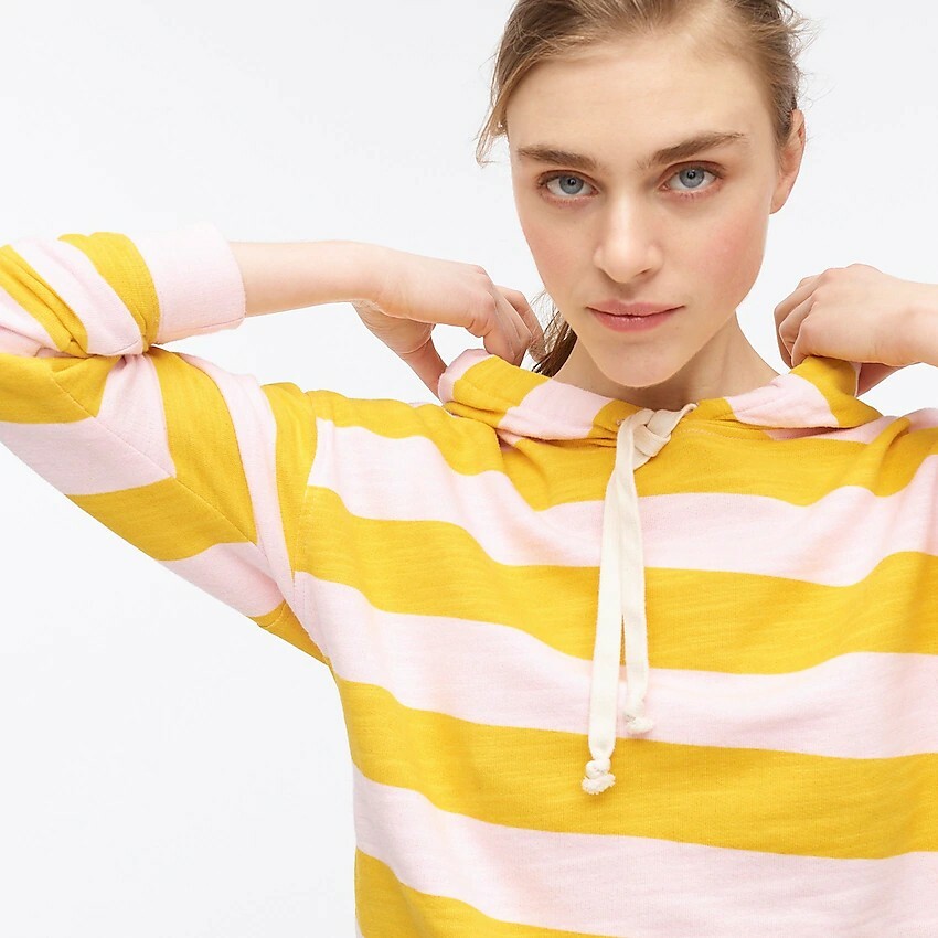 Sweat à Capuche J.Crew En Coton Vintage Terry - Rayé Rose Et Jaune, Taille L Pour Homme