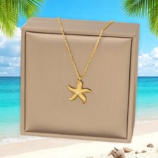 Beach Vacation Starfish Gold Plated Stainless Steel Pendant Necklace For Women