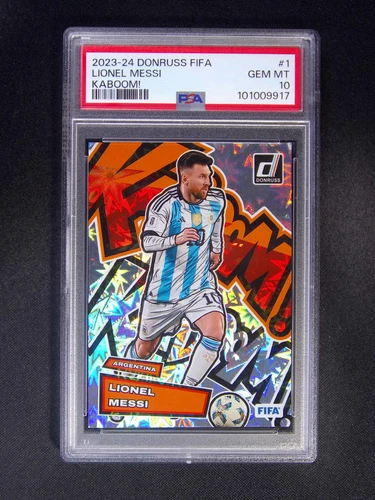 2023-24 Panini Donruss FIFA Lionel Messi #1 Kaboom Case Hit SSP PSA 10