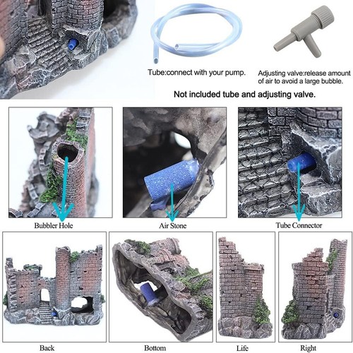 Aquarium Schloss Luftsprudler Aquarium Deko für Betta Fische Ornament klein - Bild 28 von 34