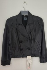 Liz Wear Cropped Double Breasted Leather Jacket Size 6 (msrp $275!)