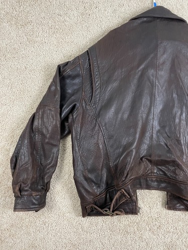 Giacca moto vintage Danier uomo taglia 45 pelle full zip colletto marrone - Foto 8 di 21