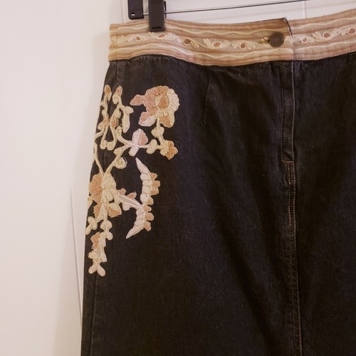Newport News Jeanology Collection Women 14 Skirt Denim Black A-line Embroidery - Picture 8 of 11