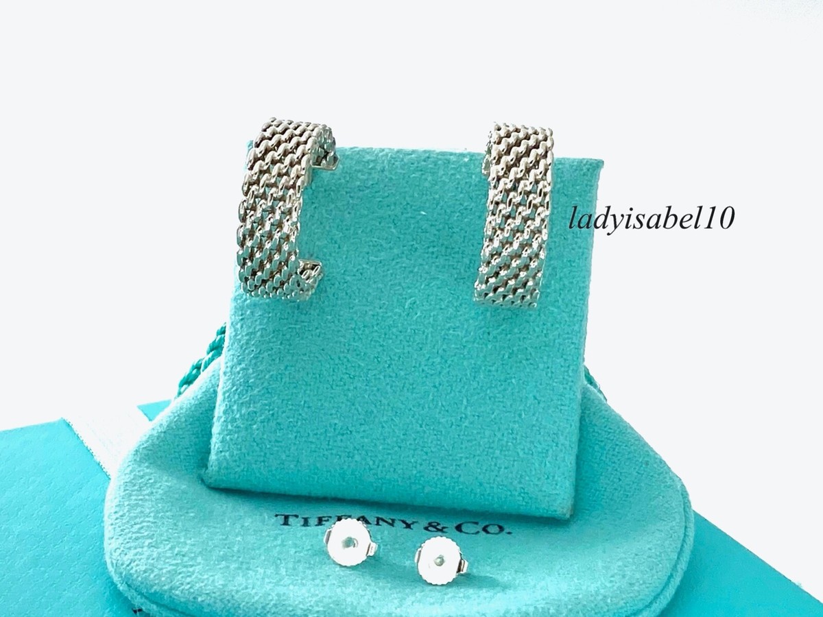 Tiffany & Co. Somerset Mesh Lg. Huggie Hoop Earrings Love