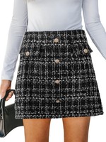 Rock – Damen-Minirock Aus Tweed, Hohe Taille, A-Linie, GrößE S, Schwarz
