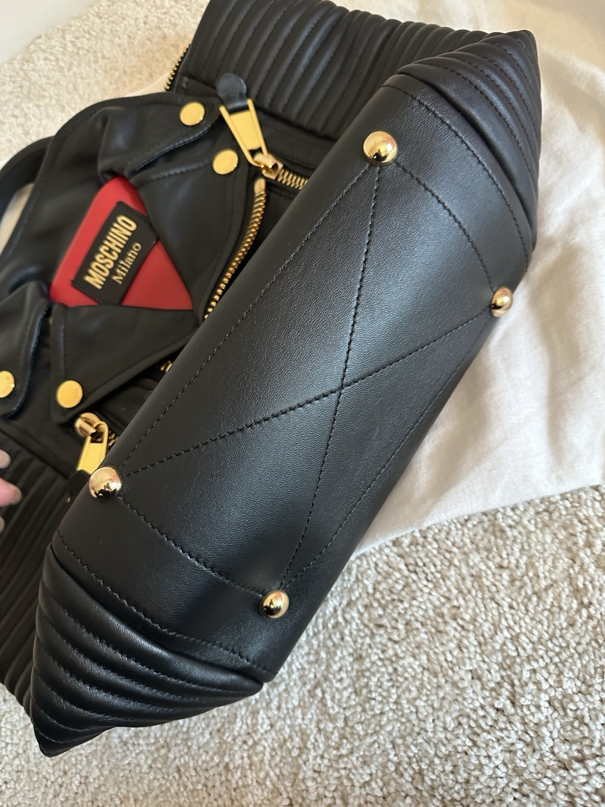 Moschino Black Leather Biker Jacket Style Shoulder Bag Gold Hardware Crossbody image 5