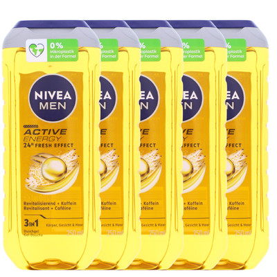 5 x NIVEA MEN Active Energy Duschgel je 250ml 3in1 24h Frischeeffekt