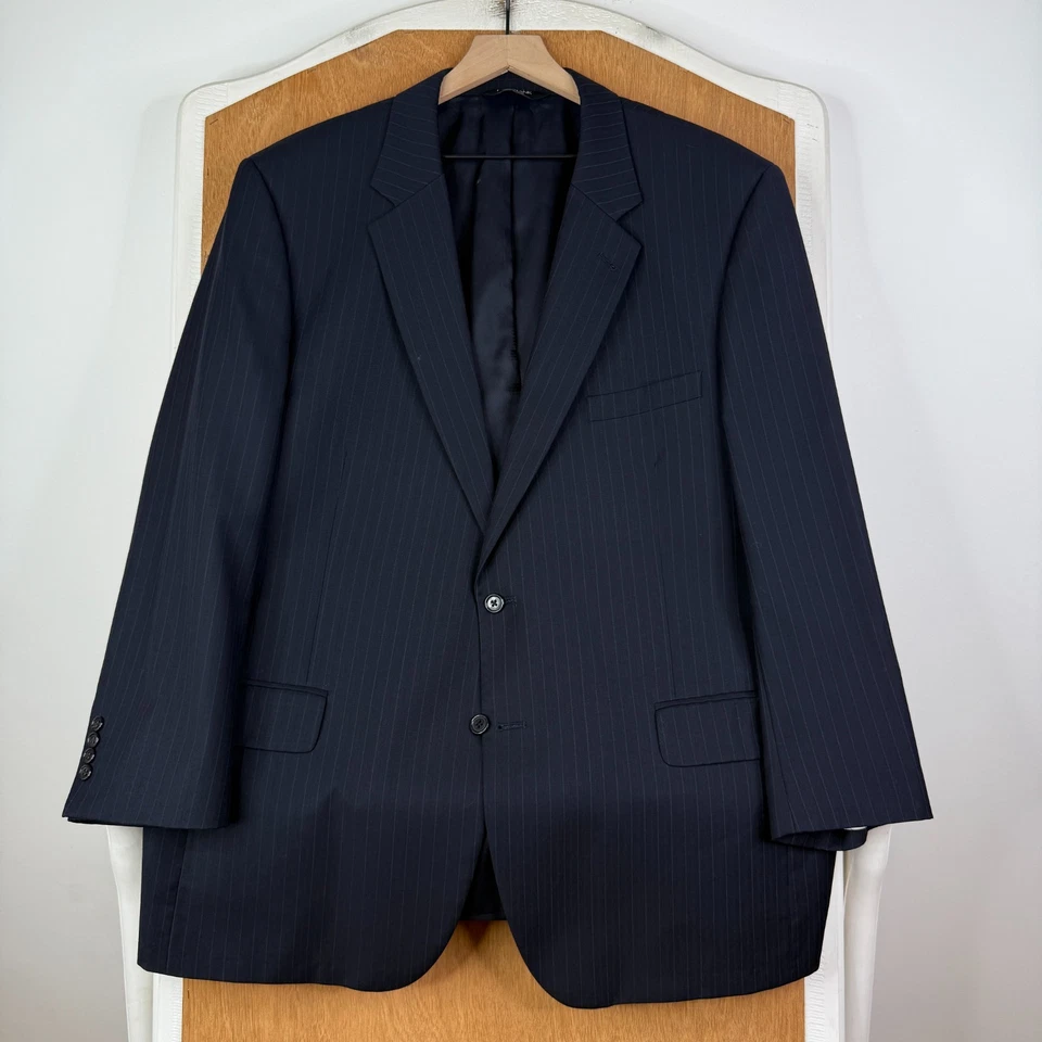 Traje Jos A Bank Para Hombres 48R Azul Marino Rayas 2 Botones Firma Lana Dorada 40x28 Foto 2 de 4