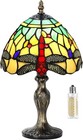 Vintage Stained Glass Table Lamp with Dragonfly Design Warm LED Light