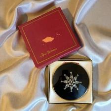 Vintage Elgin American Compact Black with Rhinestone Star IN BOX RARE