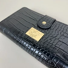 Black Crocodile Embossed Leather Small Wristlet