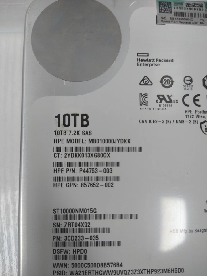Hewlett Packard 10TB 7.2K SAS - MB010000JYDKK - ST10000NM015G - Hard Drive - Image 2 of 4