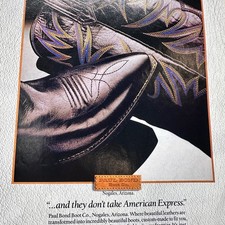 1990 Paul Bond Boot Co. Cowboy Boots Visa Credit Card Vintage Print Ad