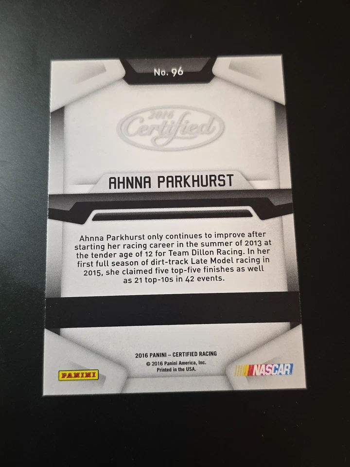 2016 Panini Certified Racing NASCAR #96 Ahnna Parkhurst Rookie Auto Racing  - Image 2 of 2