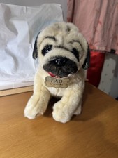 FAO Schwarz Pug Puppy Dog Plush Tan Red Collar Realistic 12"