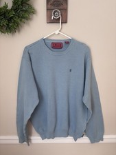 Izod Luxury Sport Mens Size XL Light Blue Cotton Sweater Vintage Wash