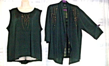 SALON STUDIO PLUS 2X BLACK SILKY ROOMY ALINE TANK TOP JACKET 2 PC OUTFIT SET LOT
