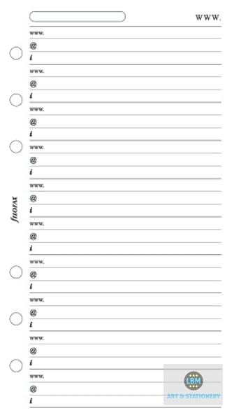 Filofax Personal size Website / Email Addresses Notepaper Refill  130217