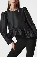Other Stories Paris Atelier Black Assymmetrical Peplum Blouse Top Size US 4