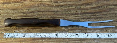 Vintage Cutco Meat Fork Two Prong Pat. No. 2390544 Brown Wood Grain Handle 10.5 