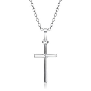 Authentic Simple Silver Gold Plated Cross Pendant Necklace Women Men's Jewelry
