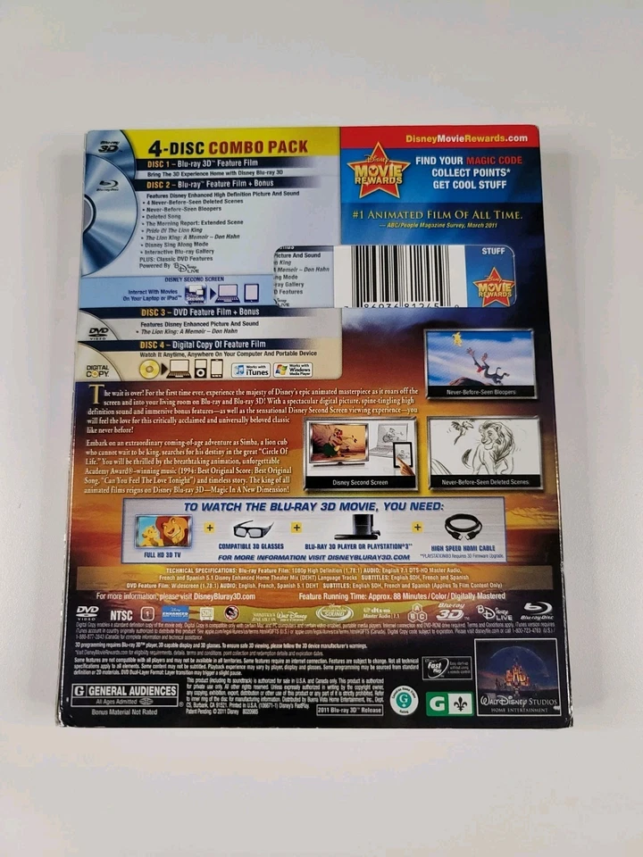 The Lion King 3D: Diamond Edition w/Lenticular Slip OOP (3D/Blu-ray/DVD) New - Image 2 of 4