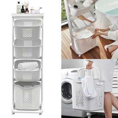4-Tier Laundry Hamper Sorter, Laundry Storage with Wheels and Removable Baskets