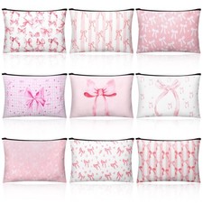 Kacctyen 9 Pcs Pink Bow Makeup Bag for Women Coquette Cosmetic Bulk pink