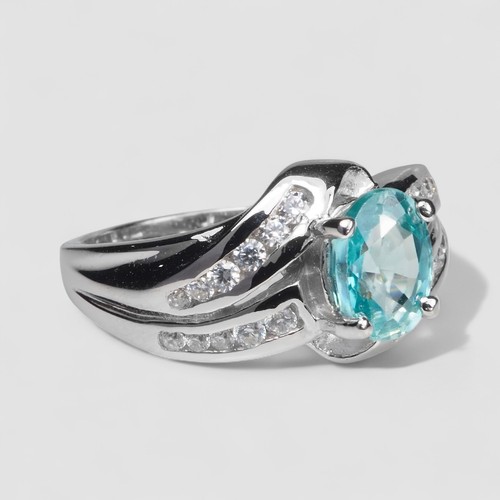 1.55Ct Exquisite Blue Zircon 925 Sterling Silver Handmade Fine Jewelry Rings - Picture 3 of 9