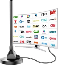 4K Indoor HDTV Antenna with Signal Booster, 360° Reception, Magnetic Base Option
