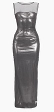 *DOLCE & GABBANA* Kim Runway Long Metallic Foiled Jersey & Tulle Dress NWT IT 42