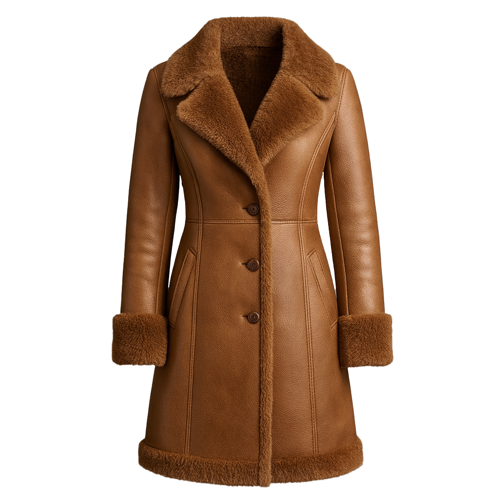 Women’s Real Shearling Leather Coat Genuine Sheepskin Fur Lined Winter Jacket